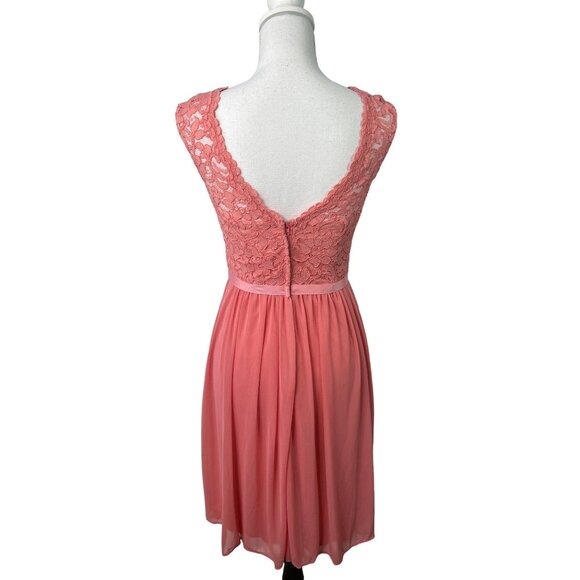 David’s Bridal Coral Pink Lace Chiffon Sleeveless Fit & Flare Dress Women’s Sz 2 - Picture 3 of 10